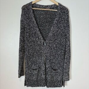 J. Jill Black and White Multi Yarn Size Small Textured Cardigan